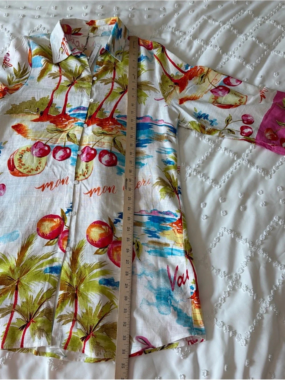 New With Tags Label Of Love Cherry Fruit Palms Linen Blend Shirt Dress Women’s M